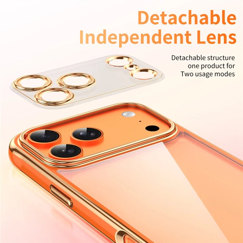 Capa Eletroplacada para iPhone 17 Pro, Capa Híbrida de Acrílico 2,0 mm com TPU, à Prova de Choques - Laranja