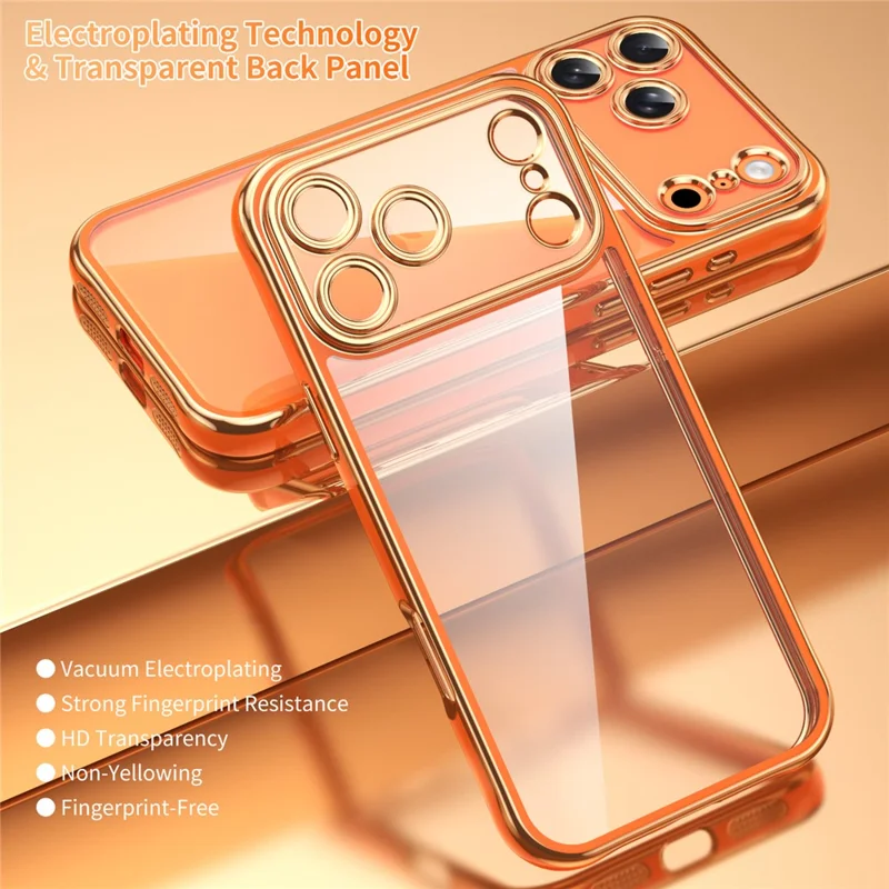 Capa Eletroplacada para iPhone 17 Pro, Capa Híbrida de Acrílico 2,0 mm com TPU, à Prova de Choques - Laranja
