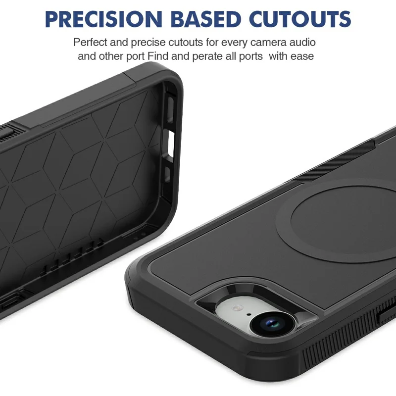 Magnetic Phone Case For iPhone 17e  /  16e Shockproof PC + TPU Cover with High-Alumina Tempered Glass Screen Protector - Black