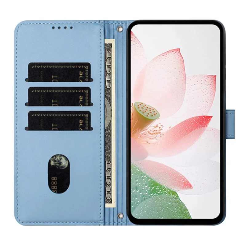Bulk Purchasing for iPhone 16 Pro Wallet Case Lotus Embossed Leather Flip Cover with Wrist Strap - Blue