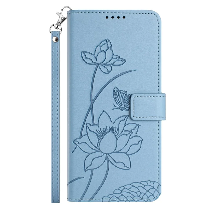 Bulk Purchasing for Motorola Edge 70 5G Wallet Case Lotus Embossed Leather Flip Cover with Wrist Strap - Blue
