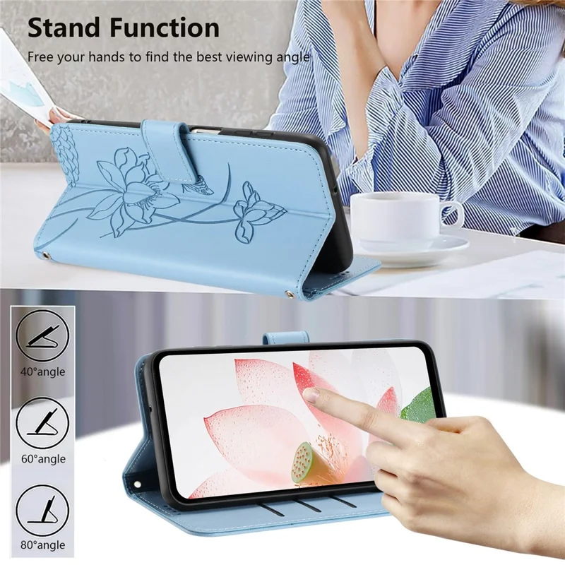 Bulk Purchasing for Motorola Edge 70 5G Wallet Case Lotus Embossed Leather Flip Cover with Wrist Strap - Blue