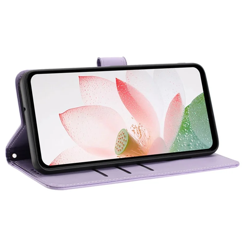 Bulk Purchasing for Xiaomi Redmi Note 15 Pro 4G (Global) Wallet Case Lotus Embossed Leather Flip Cover with Wrist Strap - Purple
