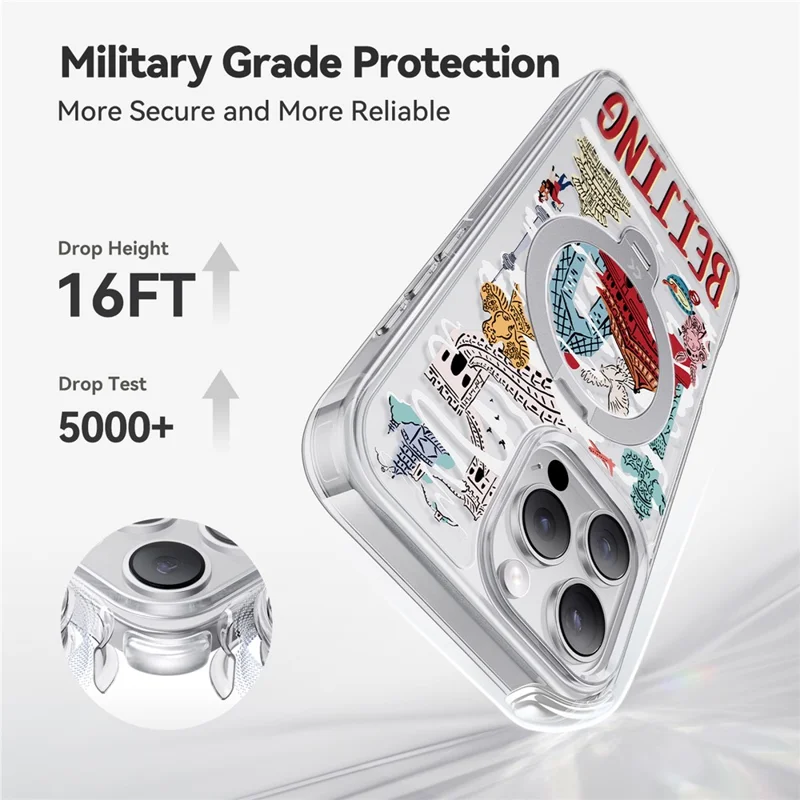 CASEKOO для iPhone 16 Pro магнитный чехол с цветочным принтом UV-печати, поворотная подставка, чехол из поликарбоната и ТПУ - Пекин