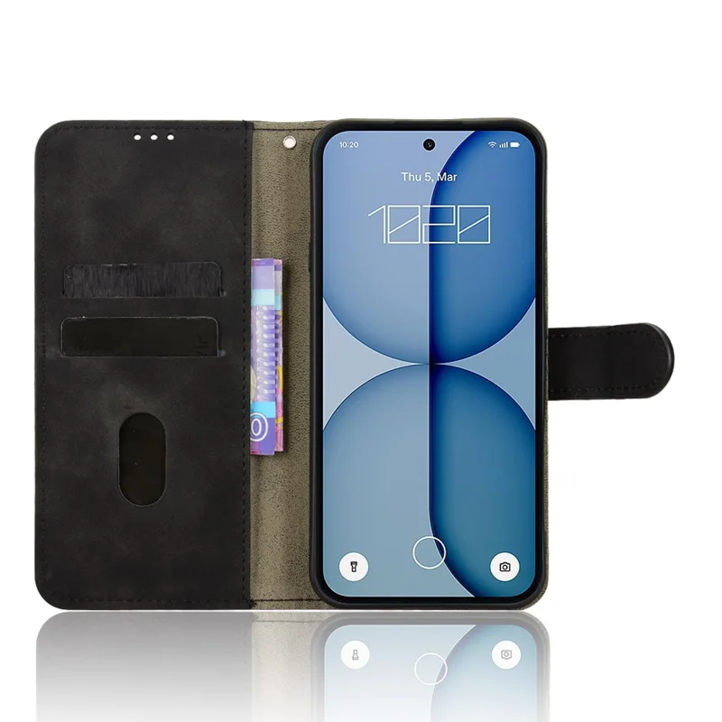 For Nothing Phone (4a) Leather Case Skin Feel Anti Drop Wallet Stand Flip Phone Cover - Black