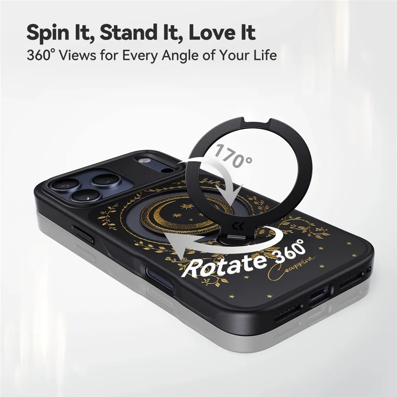 CASEKOO Tarot-serie till iPhone 17 Pro Max Magnetisk Skal med Roterande Ring Stöd PC + TPU Chockabsorberande Hölje - Tarot Vindrua Måne