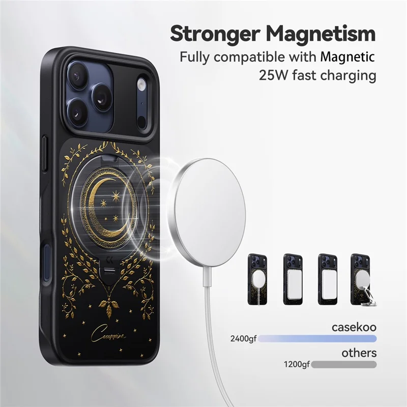 CASEKOO Tarot-serie till iPhone 17 Pro magnetisk fodral med roterande ring och stöd PC + TPU stötsäkert fodral - Tarot Vine Moon