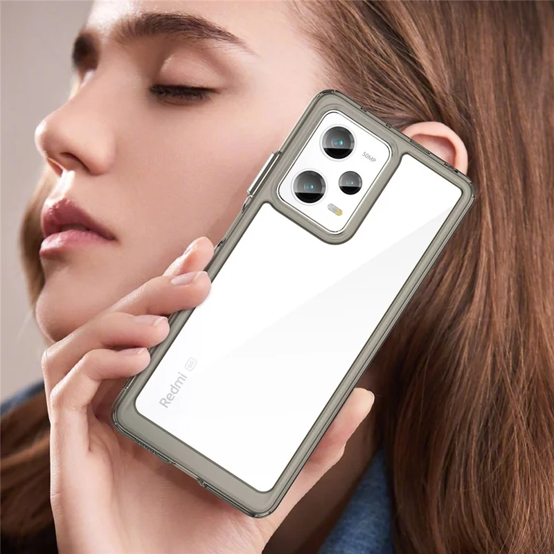 För Xiaomi Redmi Note 12 Pro 5G / Note 12 Pro Speed 5G / Poco X5 Pro 5G mobilskal, repbeständig TPU-bumpare+akryl bakom skyddande hölje - genomskinligt grått