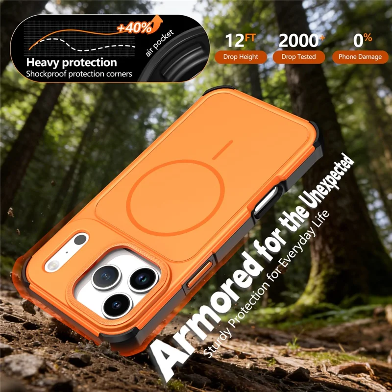 For iPhone 17 Pro Max Magnetic Case Shockproof TPU PC Protective Cover Compatible with MagSafe - Orange