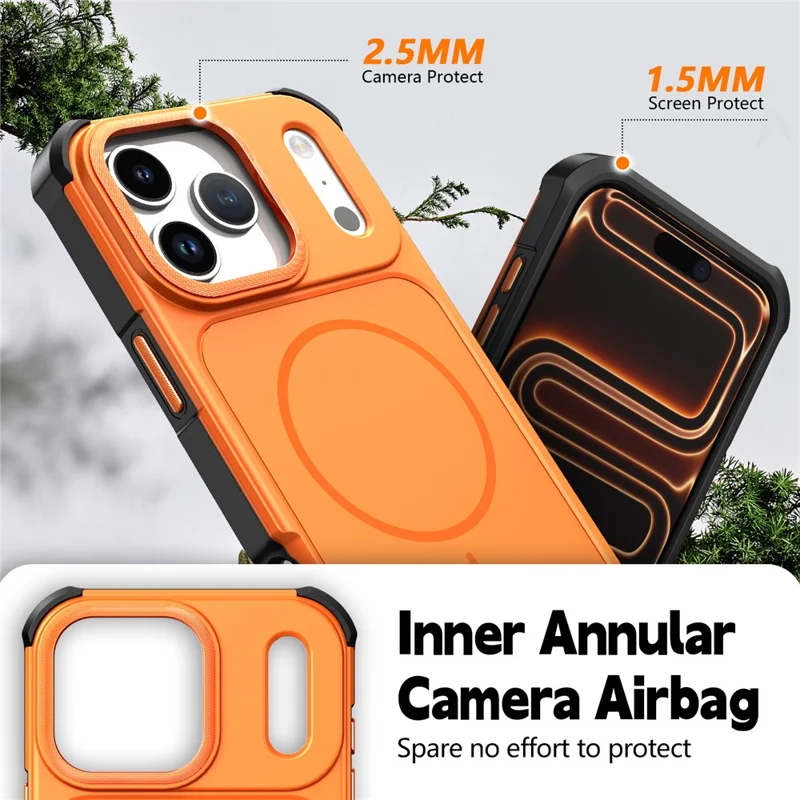 For iPhone 17 Pro Max Magnetic Case Shockproof TPU PC Protective Cover Compatible with MagSafe - Orange