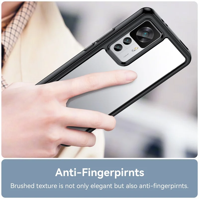 Para Xiaomi 12T 5G Phone Case, Capa de Celular à Prova de Queda Capa Protetora TPU Bumper+Acrylic - Preto