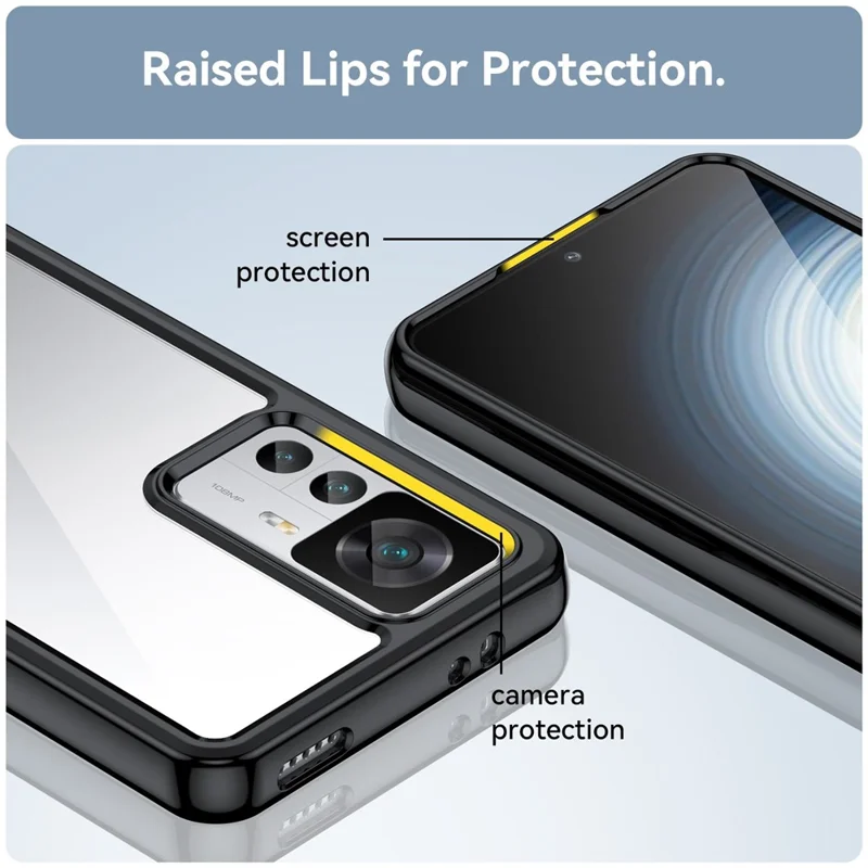 Para Xiaomi 12T 5G Phone Case, Capa de Celular à Prova de Queda Capa Protetora TPU Bumper+Acrylic - Preto