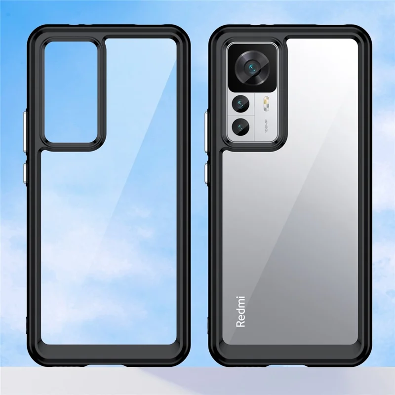 Para Xiaomi 12T 5G Phone Case, Capa de Celular à Prova de Queda Capa Protetora TPU Bumper+Acrylic - Preto