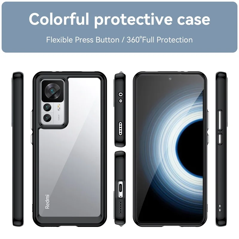 Para Xiaomi 12T 5G Phone Case, Capa de Celular à Prova de Queda Capa Protetora TPU Bumper+Acrylic - Preto