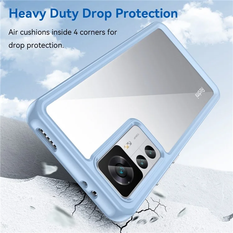 For Xiaomi 12T 5G Phone Case, Fall Proof Cellphone Shell TPU Bumper+Acrylic Back Protective Cover - Blue
