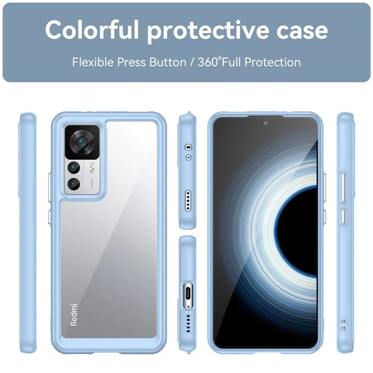For Xiaomi 12T 5G Phone Case, Fall Proof Cellphone Shell TPU Bumper+Acrylic Back Protective Cover - Blue