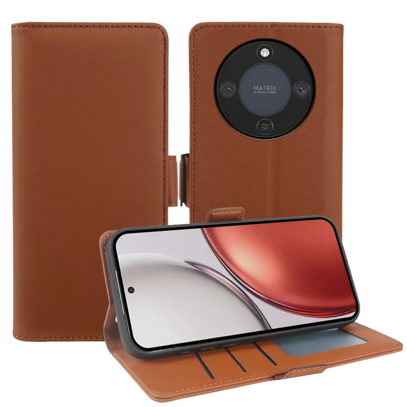 For Honor X70 5G  /  X9d 5G  /  Magic8 Lite 5G Leather Case Wallet Stand TPU + PU Skin-touch Cover - Brown
