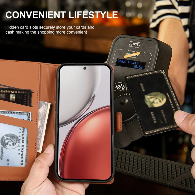 For Honor X70 5G  /  X9d 5G  /  Magic8 Lite 5G Leather Case Wallet Stand TPU + PU Skin-touch Cover - Brown