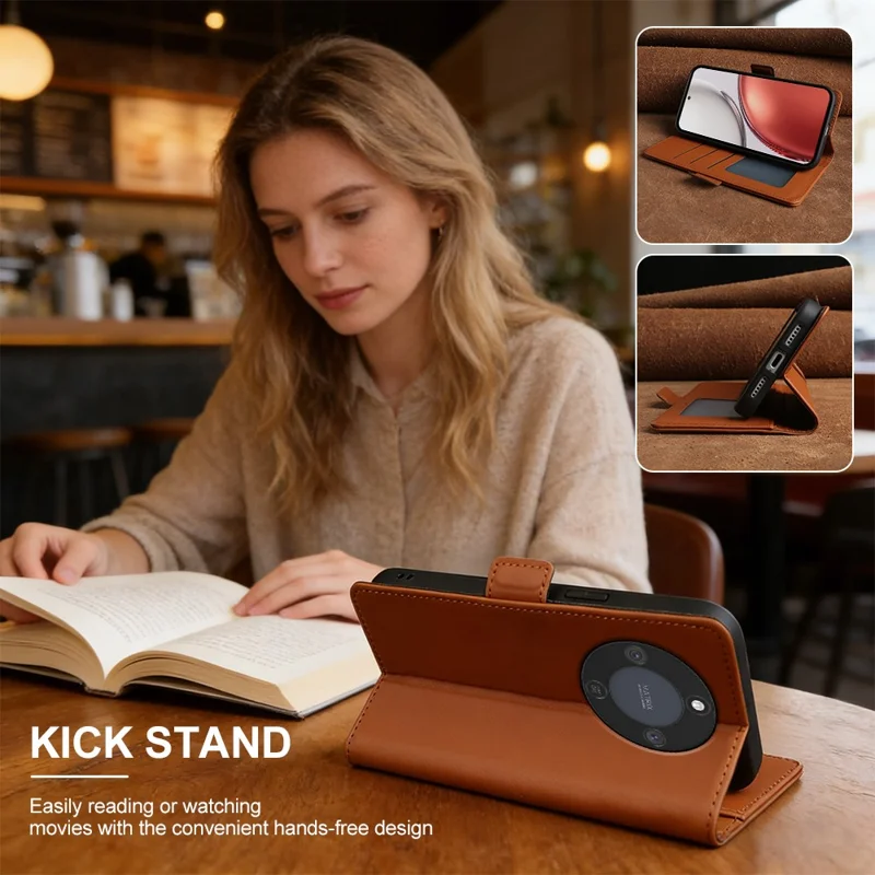 For Honor X70 5G  /  X9d 5G  /  Magic8 Lite 5G Leather Case Wallet Stand TPU + PU Skin-touch Cover - Brown