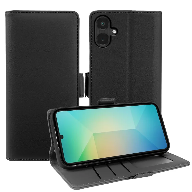 Cover in pelle con portafoglio e supporto per Samsung Galaxy A06 5G, custodia TPU + PU con rivestimento touch nera