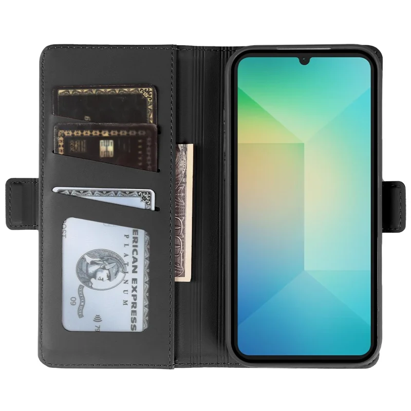 Cover in pelle con portafoglio e supporto per Samsung Galaxy A06 5G, custodia TPU + PU con rivestimento touch nera