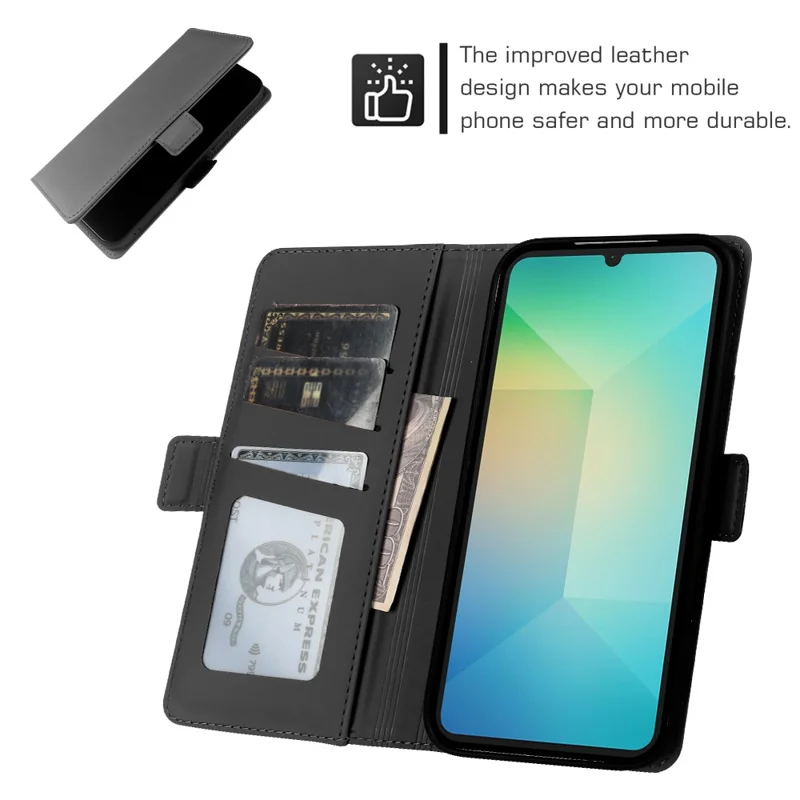 Cover in pelle con portafoglio e supporto per Samsung Galaxy A06 5G, custodia TPU + PU con rivestimento touch nera