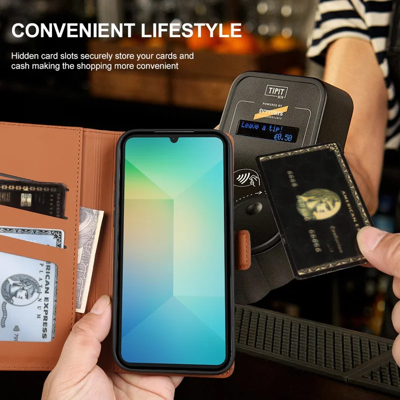 Cover in pelle con portafoglio e supporto per Samsung Galaxy A06 5G, custodia TPU + PU con rivestimento touch nera