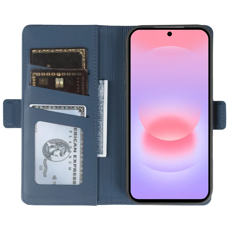 Capa Carteira em Pele para Samsung Galaxy A37 5G com Suporte TPU + Capa Tátil em PU - Azul