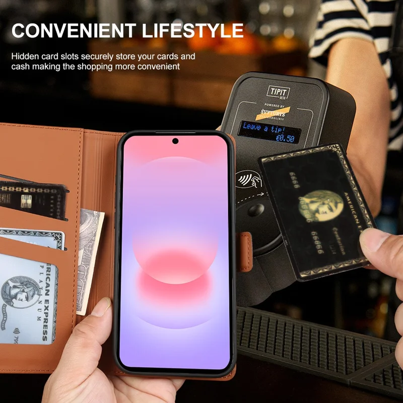 Capa Carteira em Pele para Samsung Galaxy A37 5G com Suporte TPU + Capa Tátil em PU - Azul