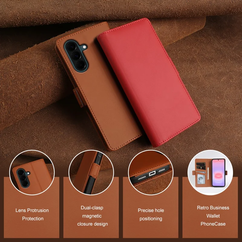 Capa Carteira em Pele para Samsung Galaxy A37 5G com Suporte TPU + Capa Tátil em PU - Azul