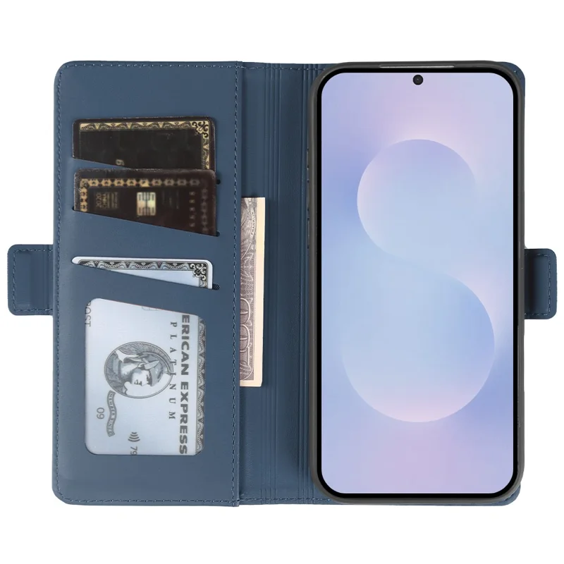 For Samsung Galaxy S25 Edge Leather Case Wallet Stand TPU + PU Skin-touch Cover - Blue