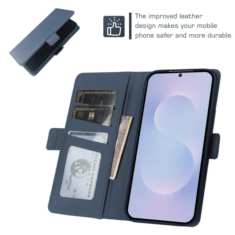 For Samsung Galaxy S25 Edge Leather Case Wallet Stand TPU + PU Skin-touch Cover - Blue
