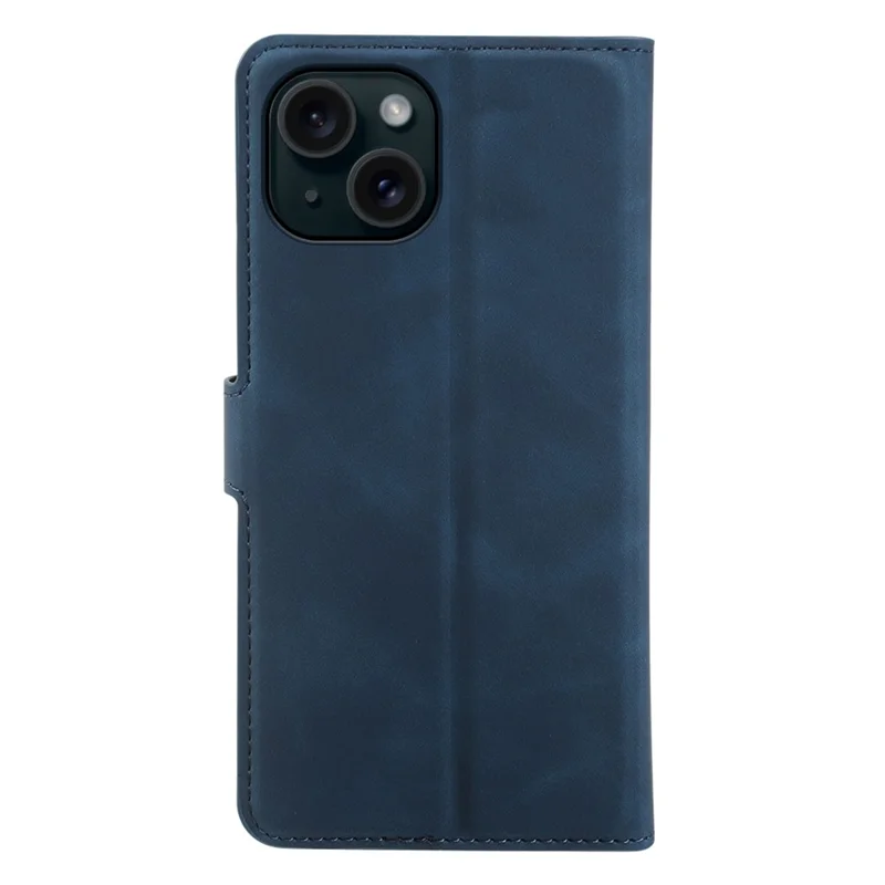 For iPhone 15 Wallet Stående Cover med Kortpladser, Hudfølelse TPU + PU Læder Flip Cover - Blå