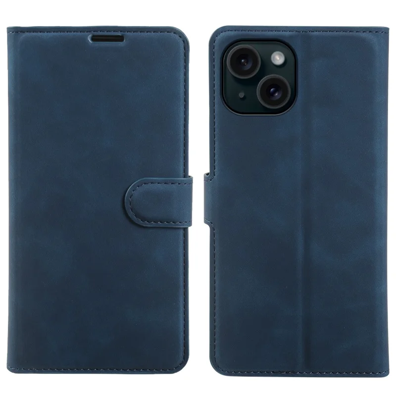 For iPhone 15 Wallet Stående Cover med Kortpladser, Hudfølelse TPU + PU Læder Flip Cover - Blå