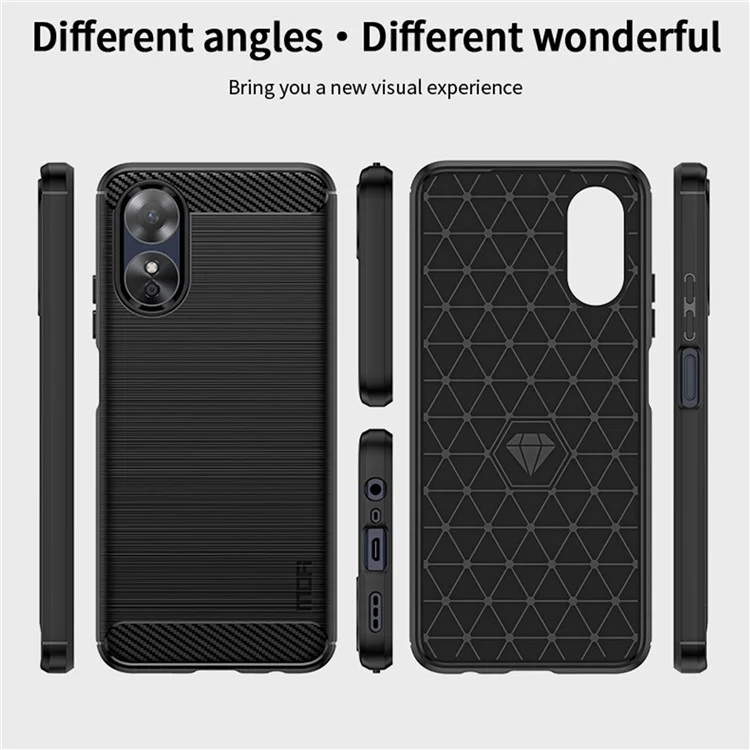 MOFI JK TPU Series-1 Per Oppo A17k 4G / A17 4G Texture in Fibra di Carbonio TPU Flessibile Case Antidrotena Antidrotene - Nero