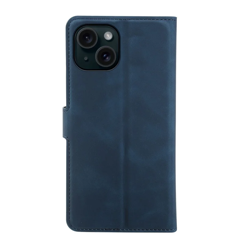 For iPhone 15 Plus Wallet Stand Case Card Slots Skin-feel TPU + PU Leather Flip Cover - Blue