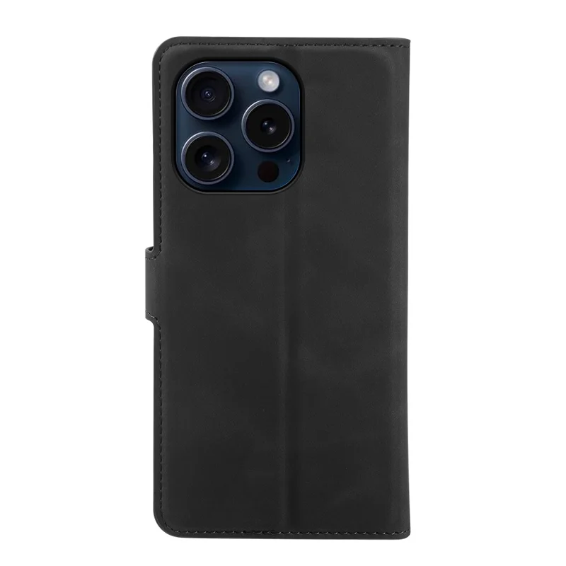 For iPhone 15 Pro Max Wallet Stand Case Card Slots Skin-feel TPU + PU Leather Flip Cover - Black