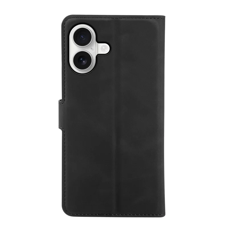 For iPhone 16 Wallet Stand Case Card Slots Skin-feel TPU + PU Leather Flip Cover - Black