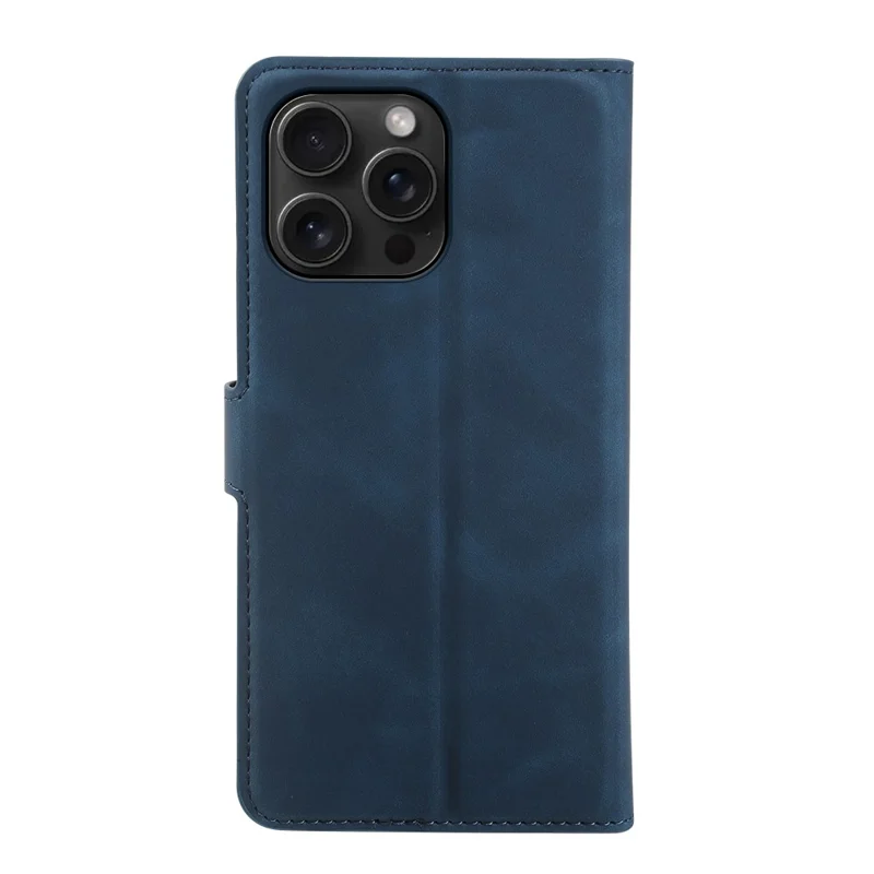 For iPhone 16 Pro Max Wallet Stand Case Card Slots Skin-feel TPU + PU Leather Flip Cover - Blue