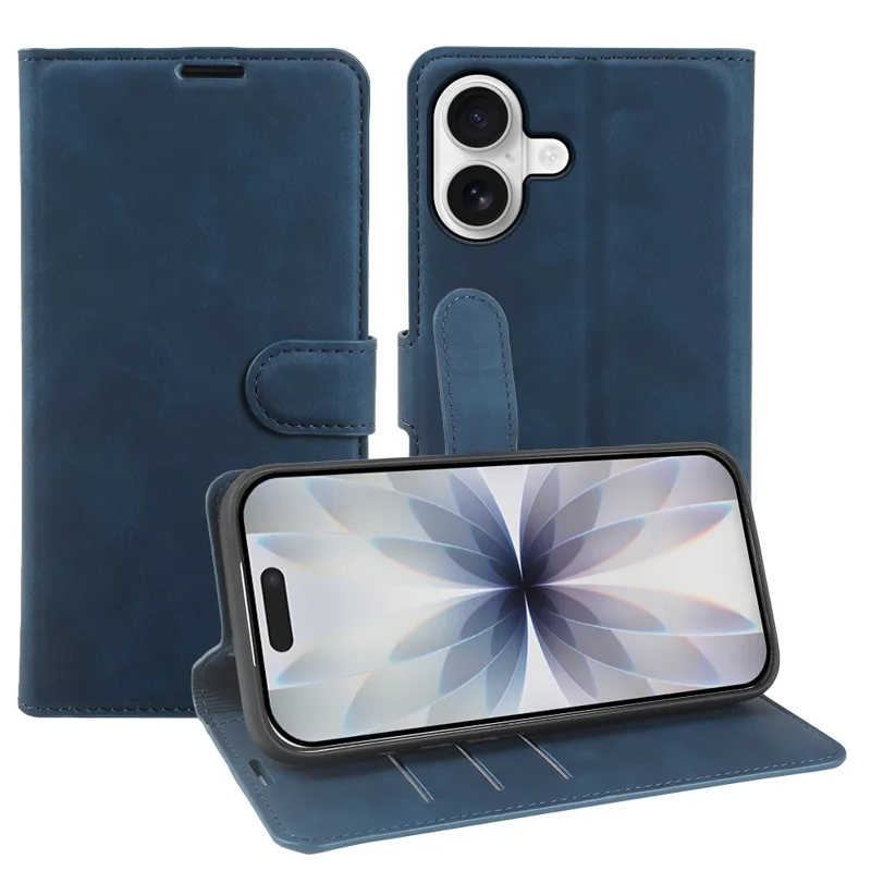 Coque portefeuille avec support pour iPhone 17, coque rabattable en cuir PU et TPU avec effet peau et emplacements pour cartes - Bleu