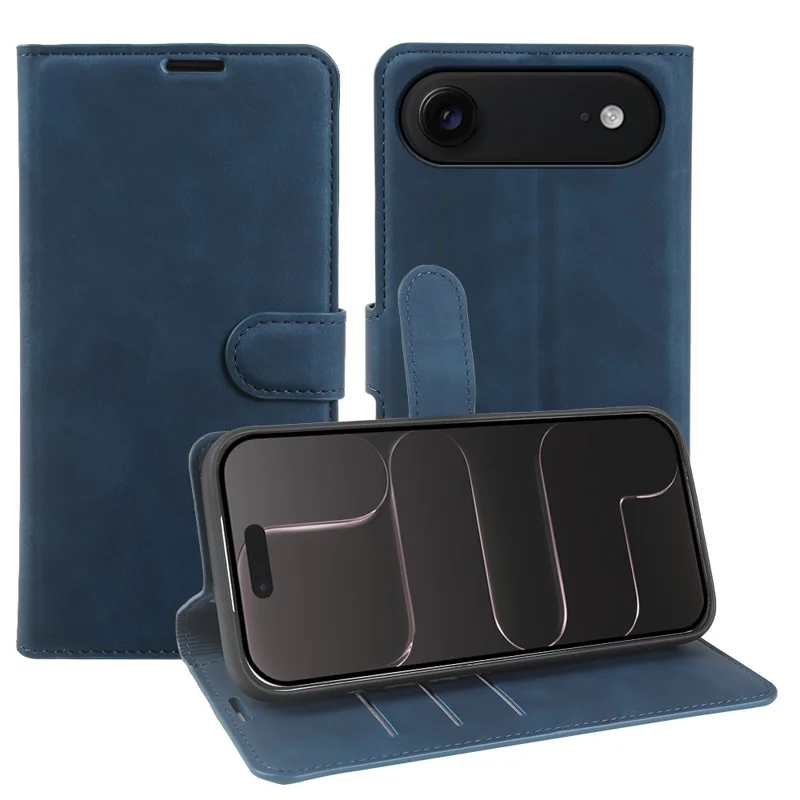 For iPhone Air Wallet Stand Case Card Slots Skin-feel TPU + PU Leather Flip Cover - Blue