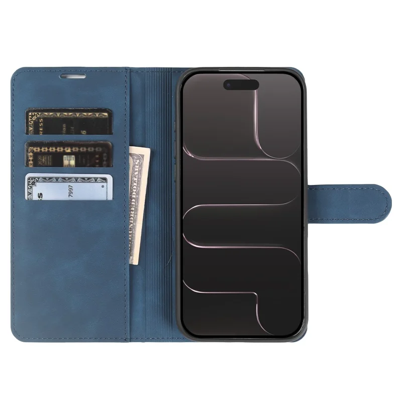 For iPhone Air Wallet Stand Case Card Slots Skin-feel TPU + PU Leather Flip Cover - Blue