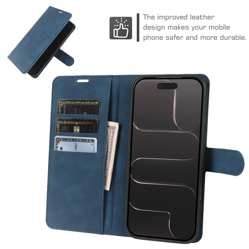 For iPhone Air Wallet Stand Case Card Slots Skin-feel TPU + PU Leather Flip Cover - Blue