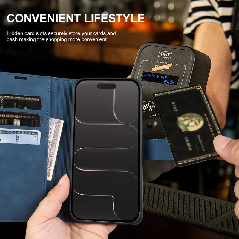 For iPhone Air Wallet Stand Case Card Slots Skin-feel TPU + PU Leather Flip Cover - Blue