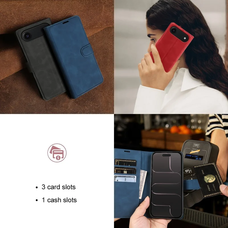 For iPhone Air Wallet Stand Case Card Slots Skin-feel TPU + PU Leather Flip Cover - Blue