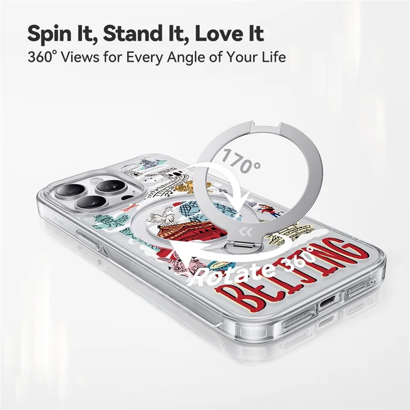 CASEKOO for iPhone 15 Pro Magnetic Case UV Pattern Printing Rotating Kickstand PC + TPU Phone Cover - Beijing
