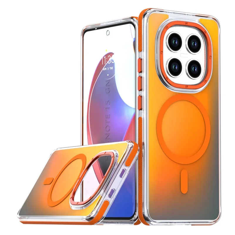 For Xiaomi Redmi Note 15 Pro+ 5G (Global) Magnetic Case Cute Fluorescent Design TPU Acrylic Phone Back Cover - Orange