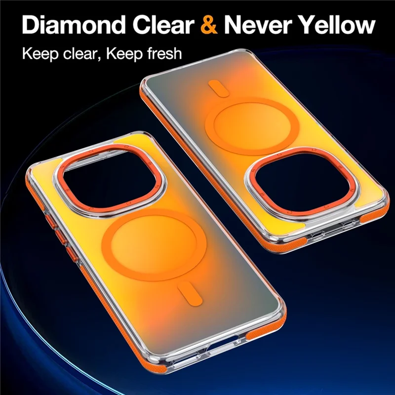 For Xiaomi Redmi Note 15 Pro+ 5G (Global) Magnetic Case Cute Fluorescent Design TPU Acrylic Phone Back Cover - Orange
