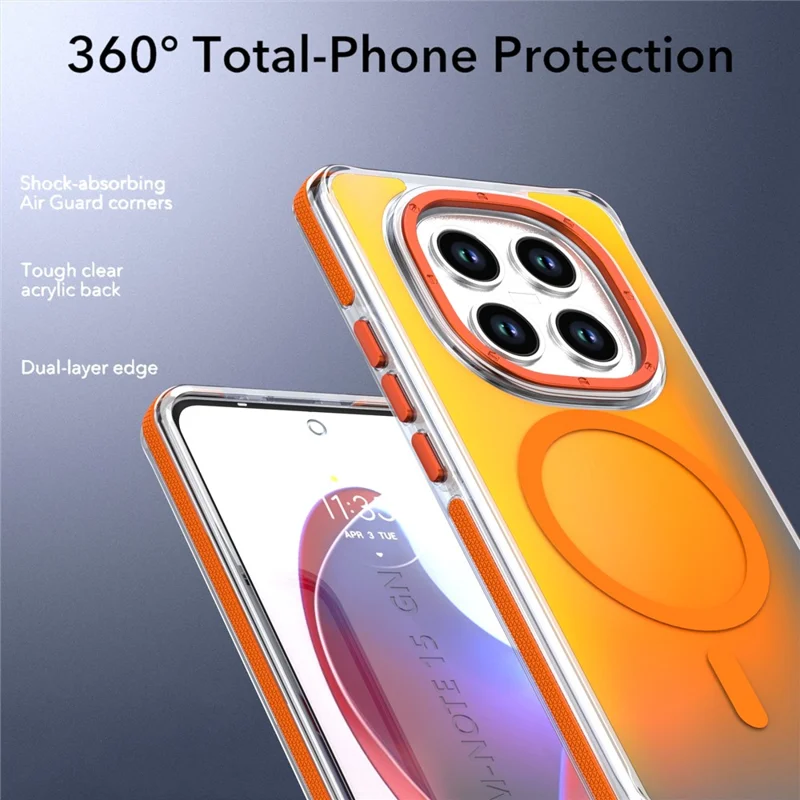 For Xiaomi Redmi Note 15 Pro+ 5G (Global) Magnetic Case Cute Fluorescent Design TPU Acrylic Phone Back Cover - Orange