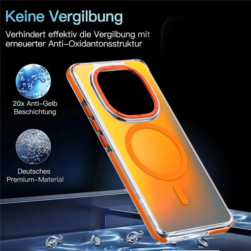 For Xiaomi Redmi Note 15 Pro+ 5G (Global) Magnetic Case Cute Fluorescent Design TPU Acrylic Phone Back Cover - Orange